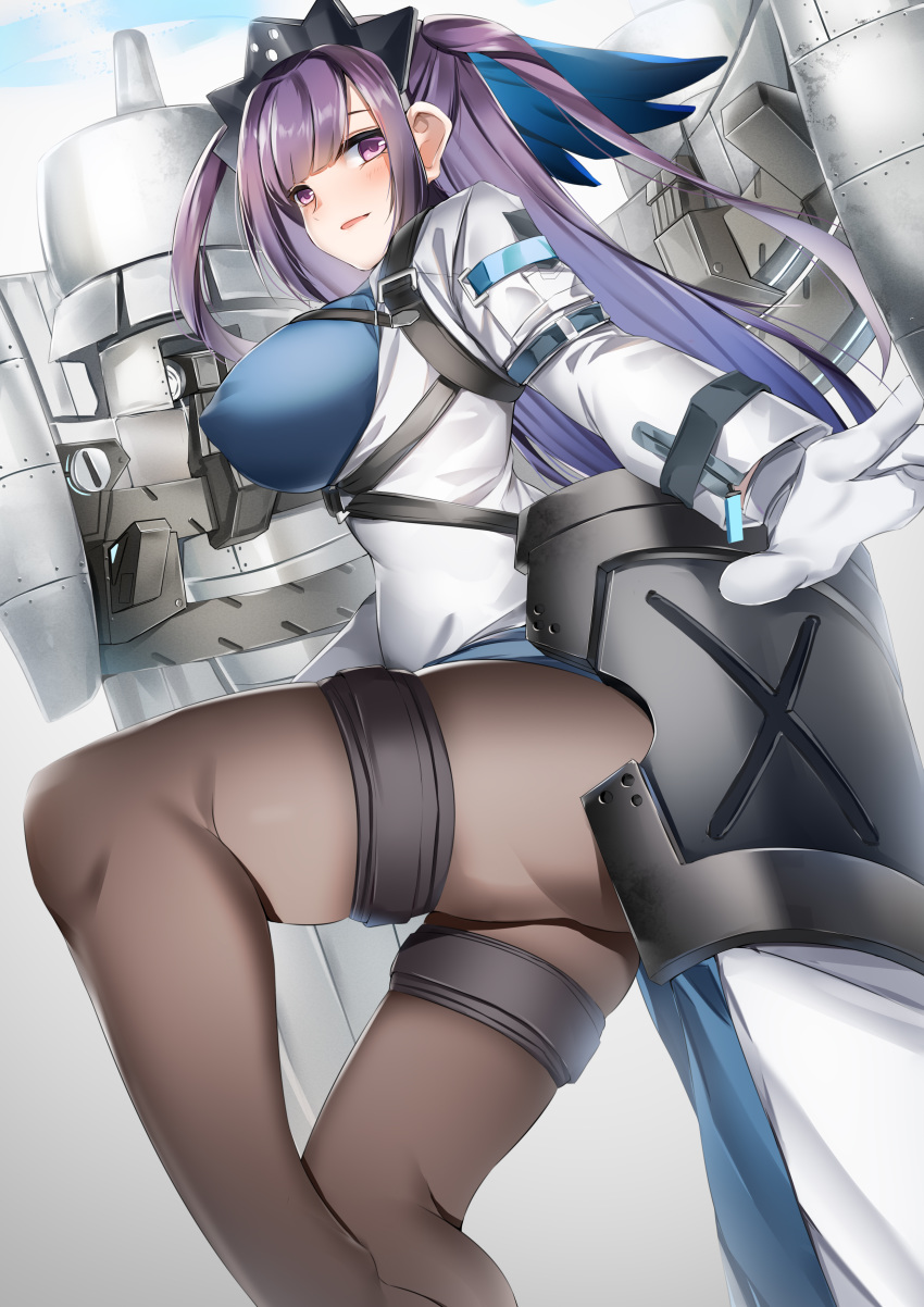 1girl, absurdres, ash_arms, b-24_liberator, black_legwear, blush, bodysuit, bow