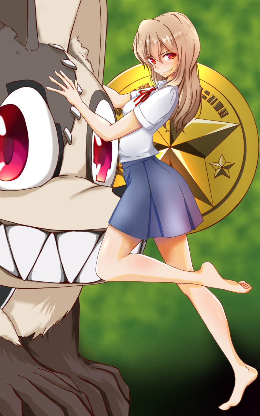 1girl, aoki_clair, blonde_hair, breasts, freckles, fujish, gleipnir_(manga), hair_between_eyes