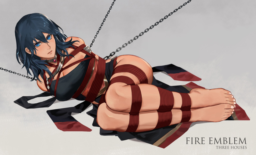 barefoot, bdsm, blue_eyes, bondage, bound, byleth_(fire_emblem), byleth_eisner_(female), chain