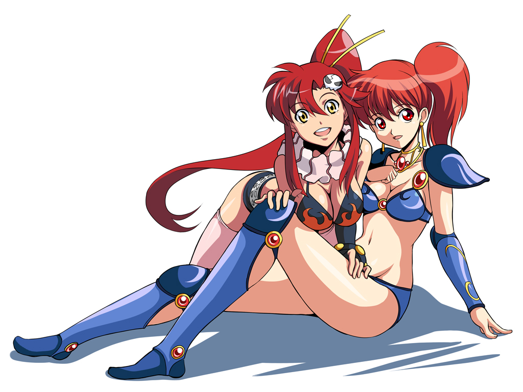 arm_support, armor, asagiri_youko, belt, bikini_armor, bikini_top, boots, breasts