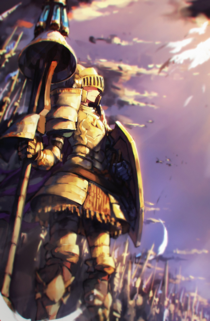 1girl, absurdres, armor, blurry, blurry_background, breastplate, commentary, commission