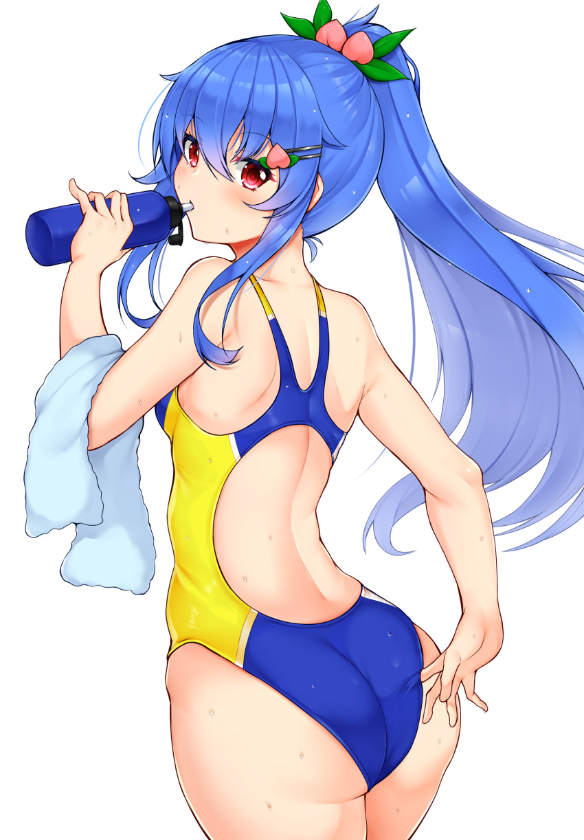 1girl, adjusting_clothes, adjusting_swimsuit, alternate_costume, alternate_hairstyle, ass, back_cutout, bangs
