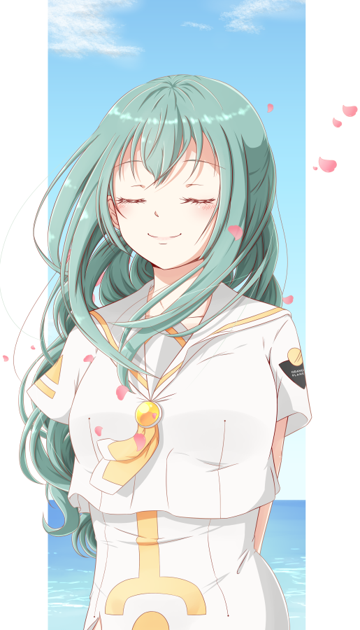 alice_carroll, aria, arms_behind_back, blouse, blush, cielo_(cielo_fox), closed_eyes, cowboy_shot