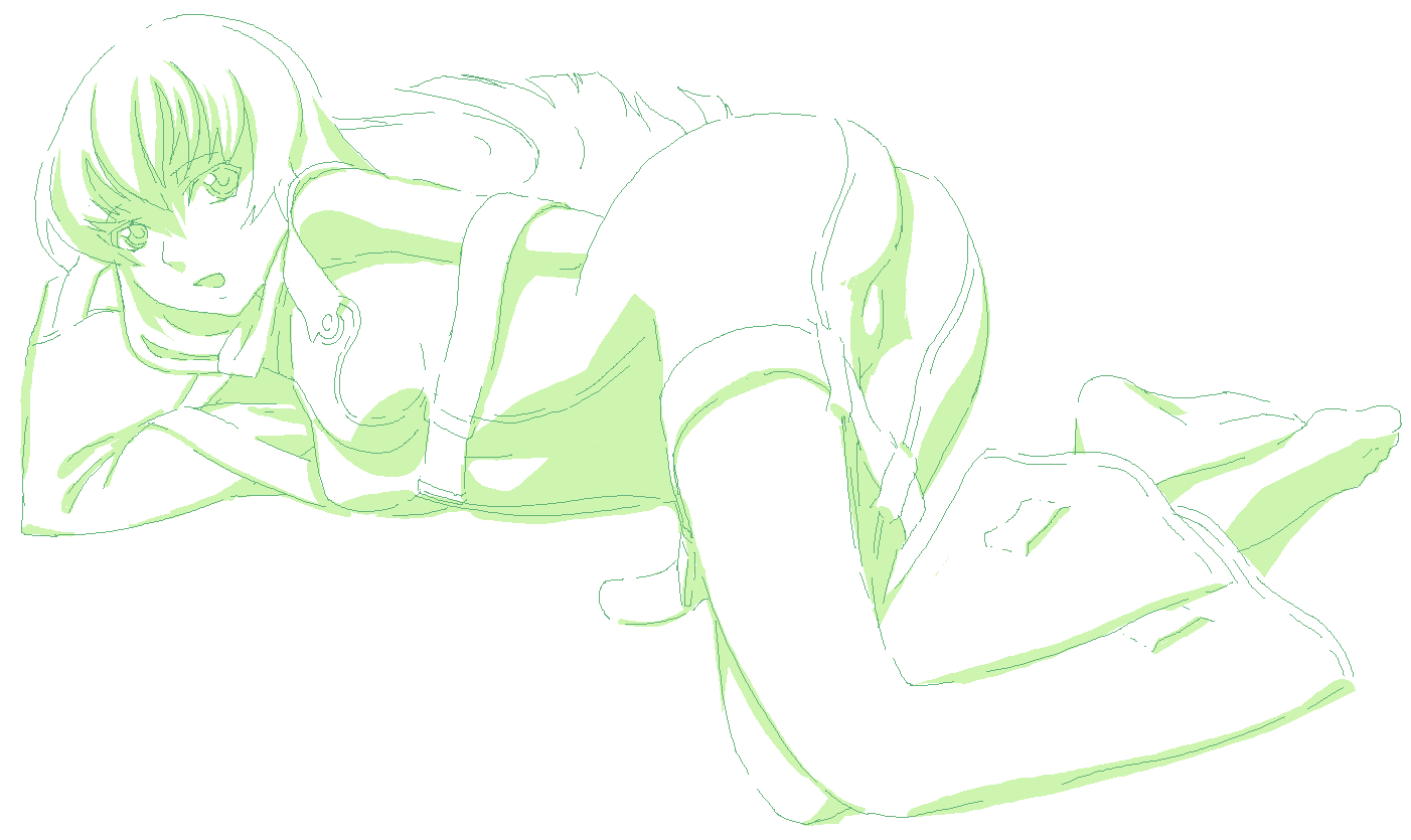 c.c., cc, code_geass, green, lying, monochrome, nishi, sakenotorii