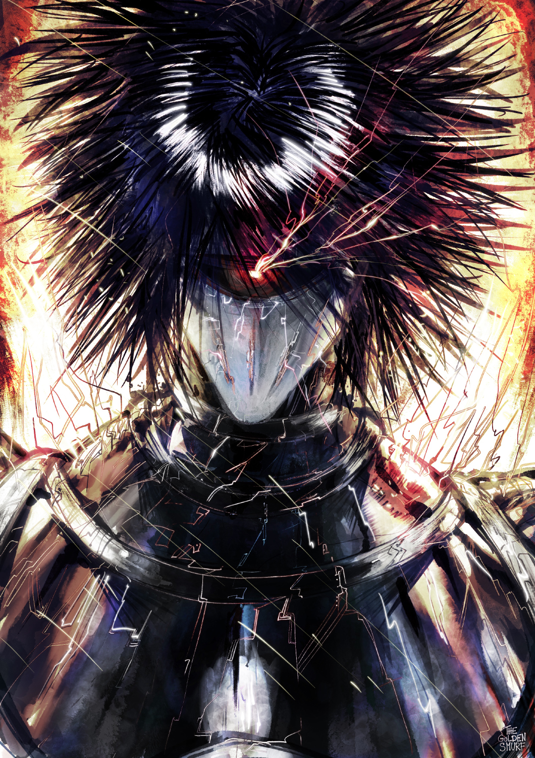 1boy, armor, artist_name, commentary, cyclops, english_commentary, glowing, glowing_eyes