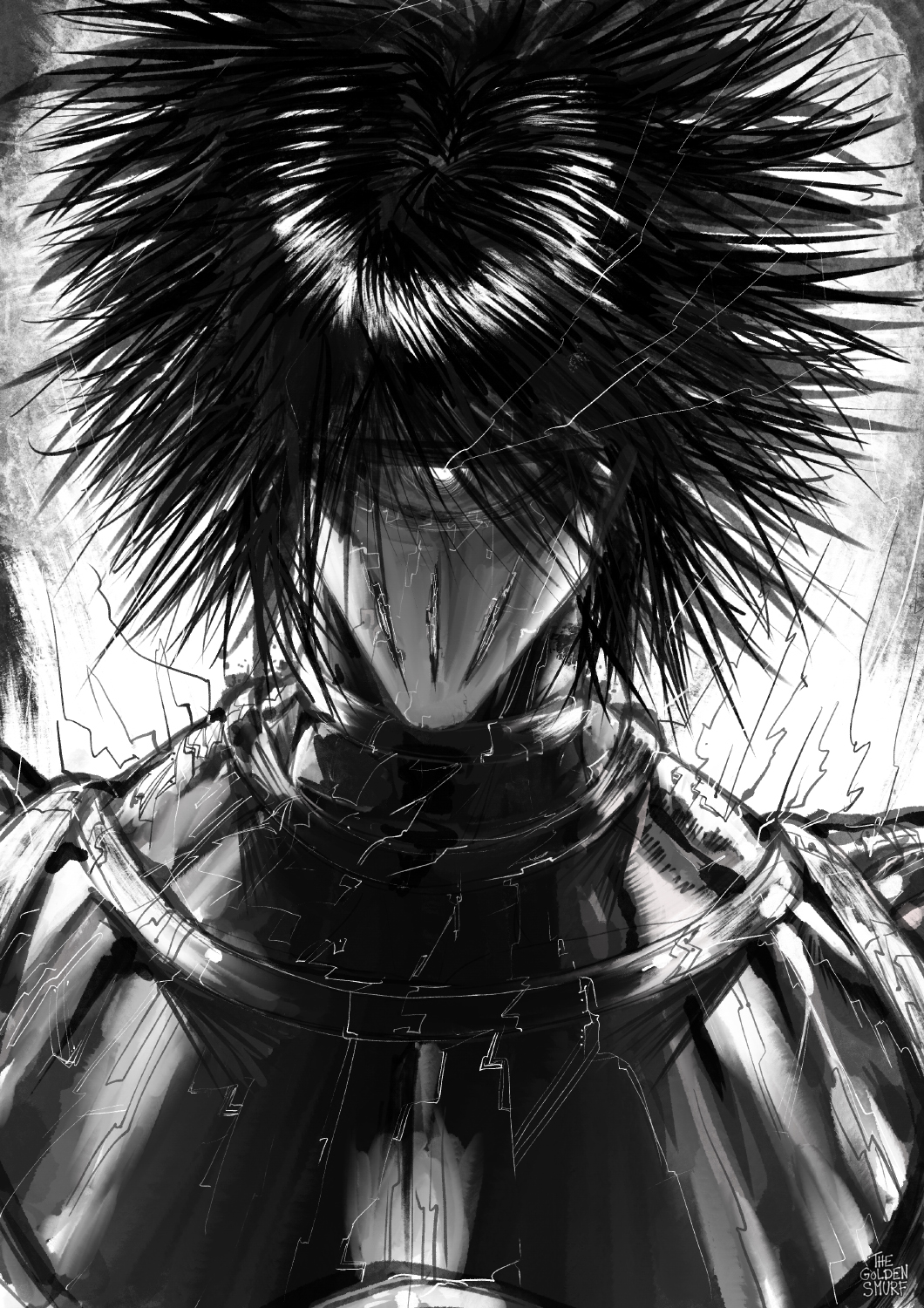 1boy, armor, artist_name, commentary, cyclops, english_commentary, glowing, glowing_eyes