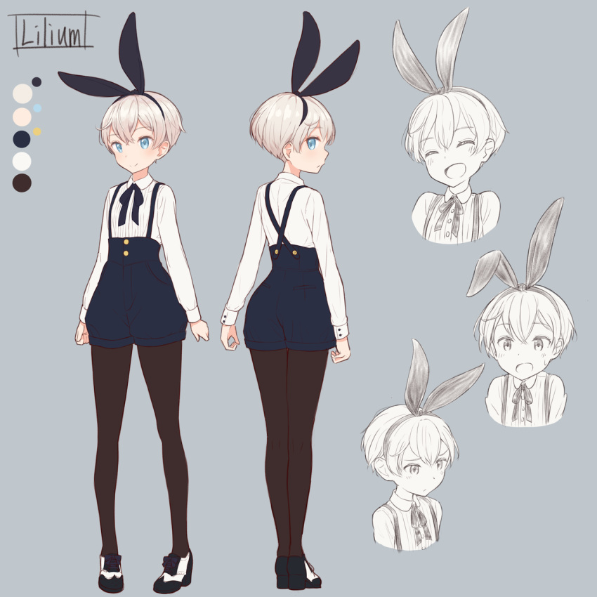 1girl, animal_ears, black_legwear, black_neckwear, blue_eyes, collage, commentary_request, fake_animal_ears
