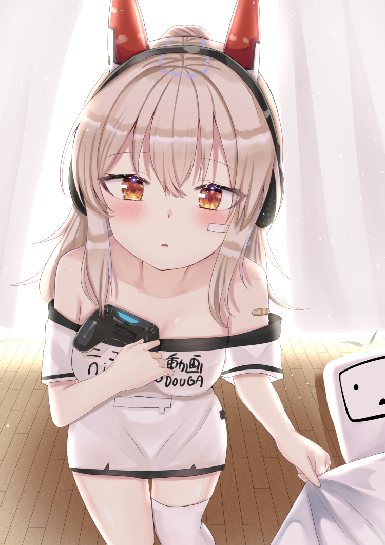 1girl, ayanami_(azur_lane), ayanami_(niconico)_(azur_lane), azur_lane, bandaid_on_cheek, bangs, bare_shoulders, blush