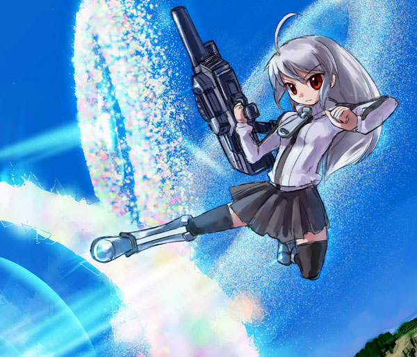 gun, red_eyes, silver_hair, suguri, suguri_(character), suguri_(game), thigh-highs, thighhighs
