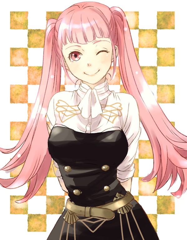 1girl, arms_behind_back, belt, closed_mouth, fire_emblem, fire_emblem:_three_houses, garreg_mach_monastery_uniform, hilda_valentine_goneril