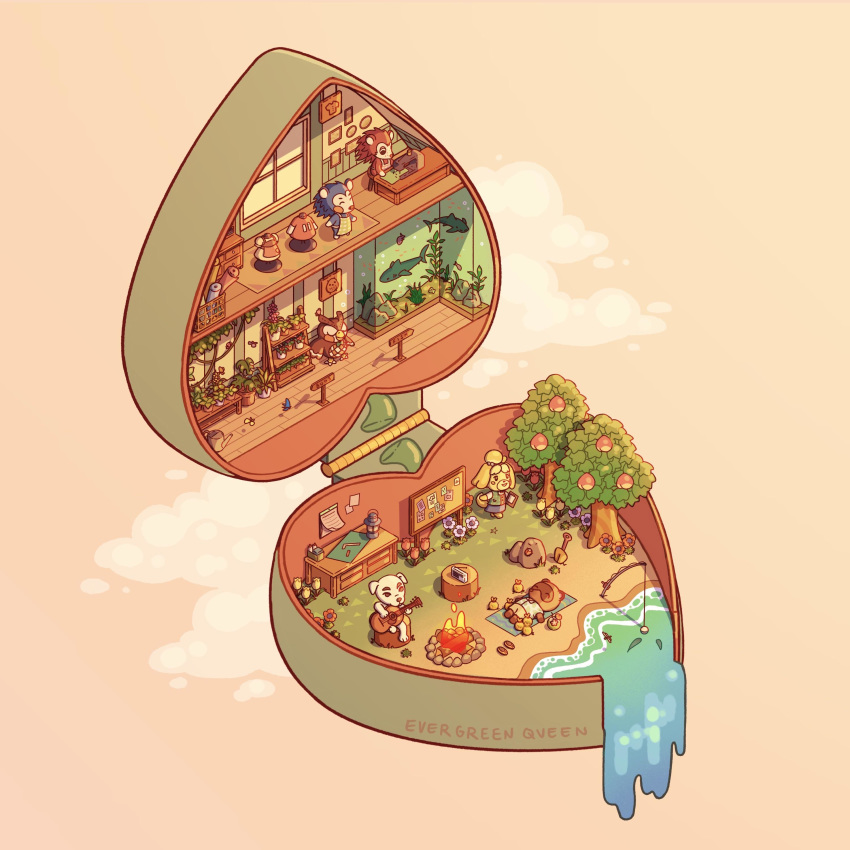 absurdres, aquarium, artist_name, bird, bulletin_board, character_request, closed_eyes, dog