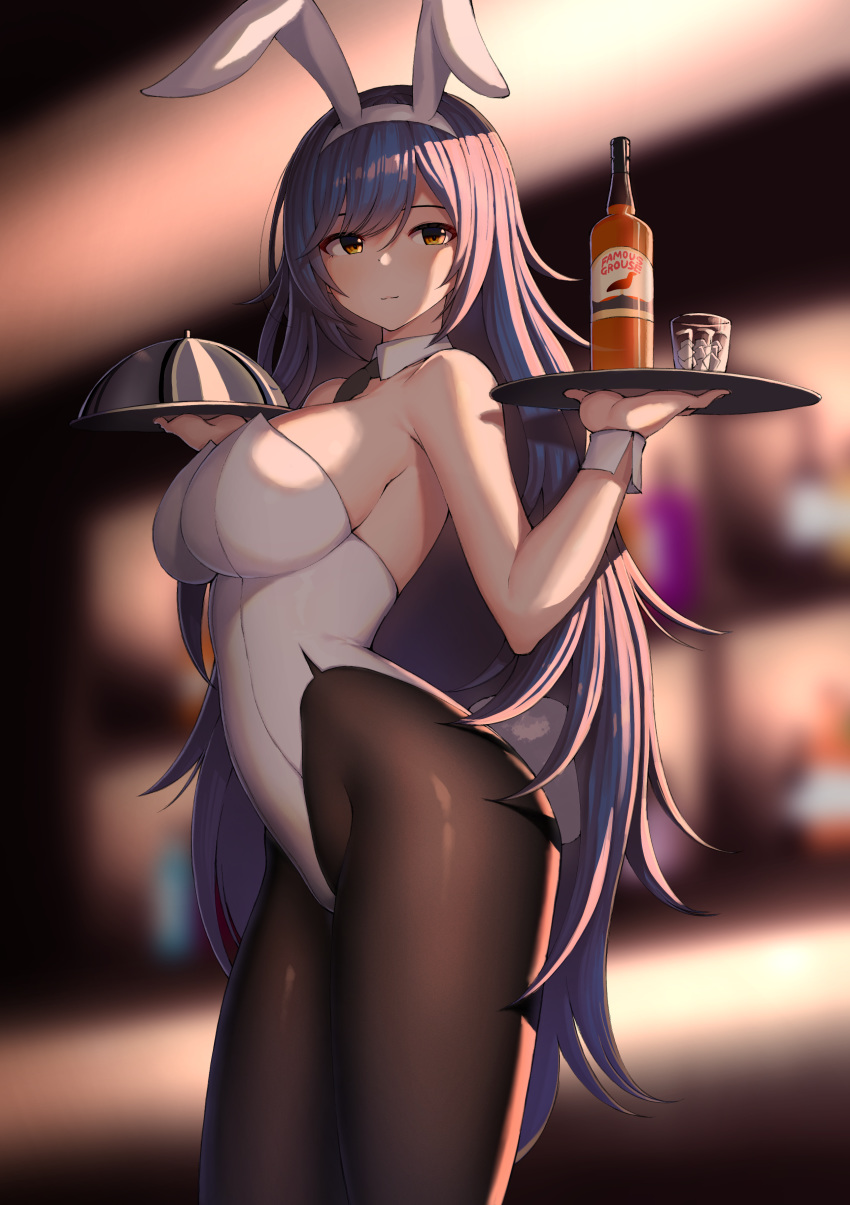 1girl, :3, absurdres, animal_ears, bare_arms, bare_shoulders, between_breasts, black_legwear