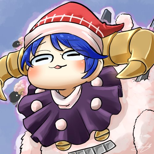1girl, :3, avatar_icon, blue_background, blue_eyes, blush, capelet, chamaji