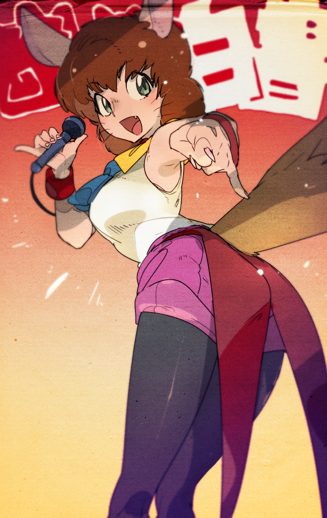1girl, animal_ears, armpits, ascot, ass, black_legwear, blue_neckwear, breasts