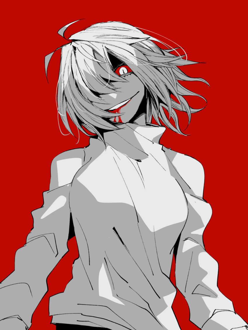 1girl, ahoge, antenna_hair, arcueid_brunestud, blonde_hair, blood, blood_from_mouth, breasts