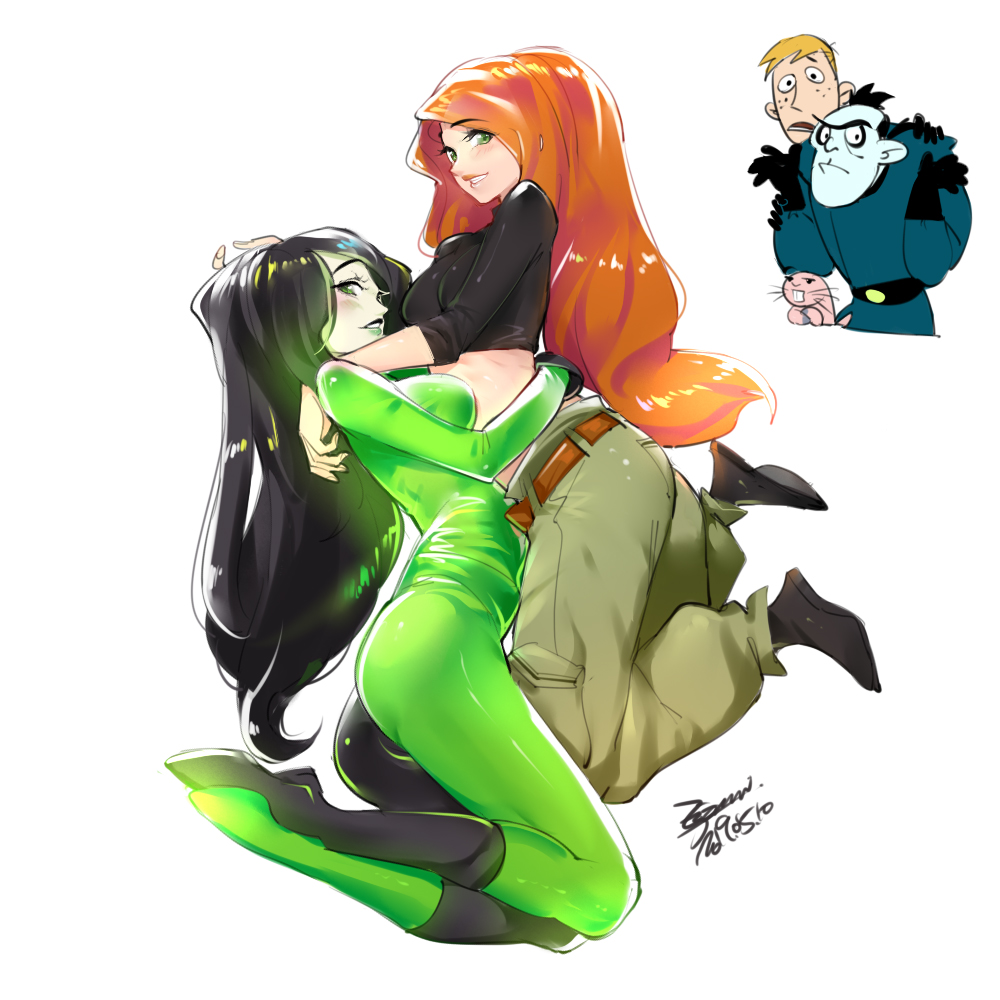breasts, closed_mouth, ejami, graphite_(medium), kim_possible, kimberly_ann_possible, long_hair, looking_at_viewer