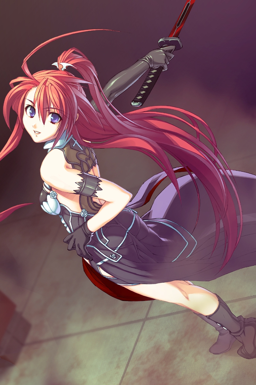 elbow_gloves, gloves, highres, ignis, jingai_makyou, katana, kneepits, legs