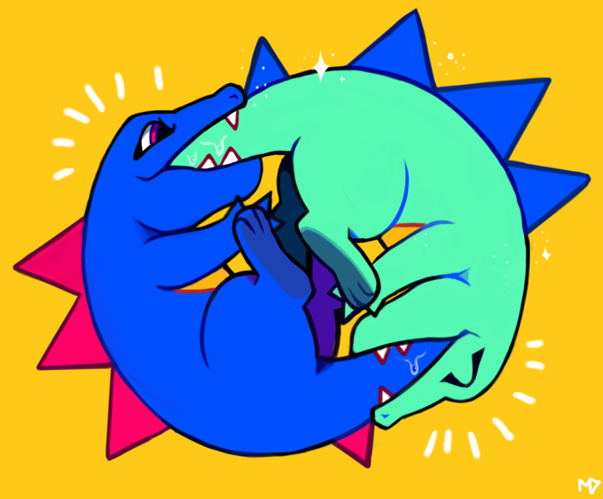 ^_^, alternate_color, biting, closed_eyes, commentary, creature, english_commentary, full_body