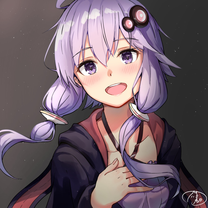 1girl, :d, absurdres, ahoge, bangs, black_background, black_jacket, blush