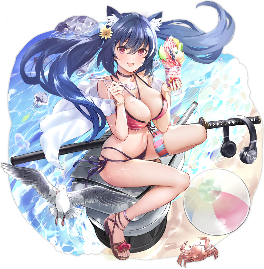 1girl, animal, animal_ear_fluff, animal_ears, ashigara_(azur_lane), ashigara_(kaleidoscopic_summer)_(azur_lane), azur_lane, ball