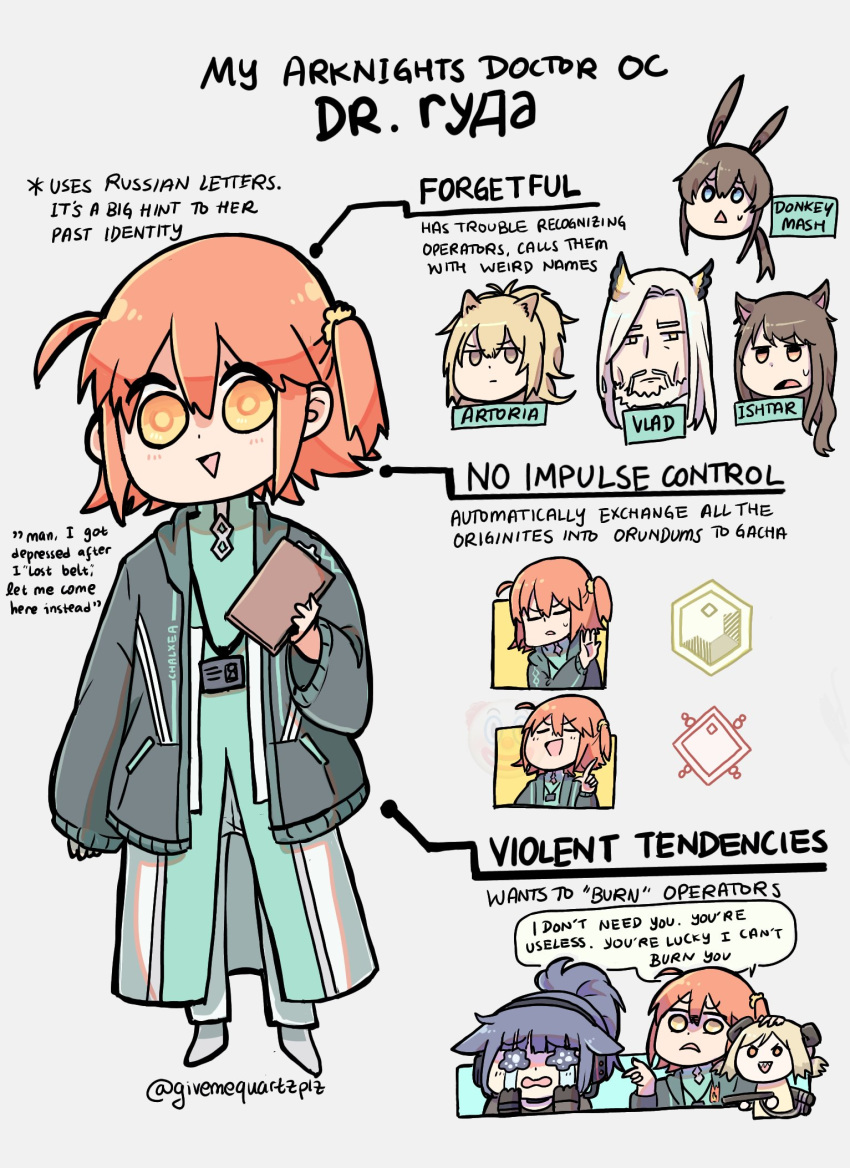 1boy, 6+girls, ahoge, amiya_(arknights), animal_ears, arknights, chaldea_uniform, character_profile