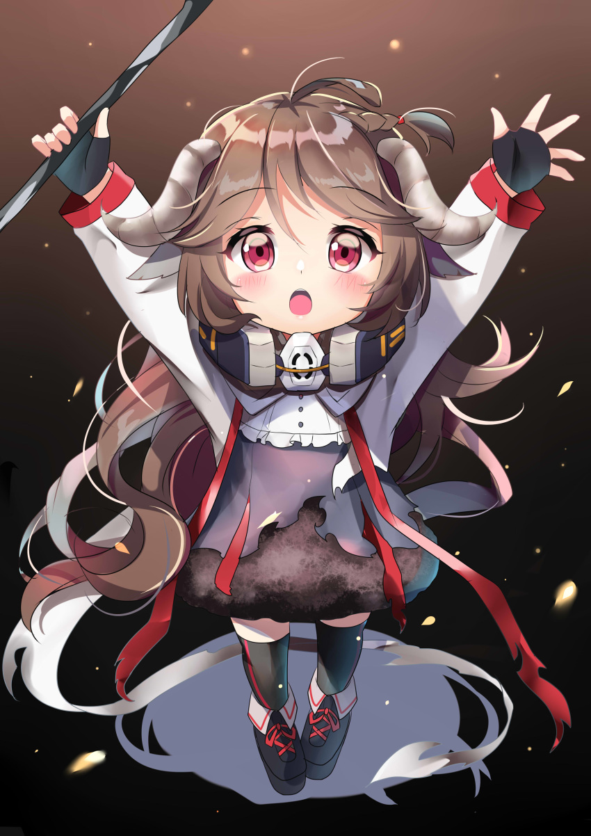 1girl, absurdres, agung_syaeful_anwar, arknights, arms_up, bangs, black_footwear, black_gloves
