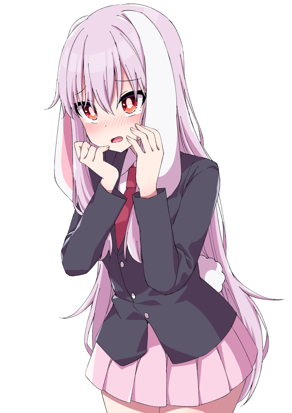 1girl, animal_ears, blazer, blush, bright_pupils, bunny_tail, commentary_request, cowboy_shot
