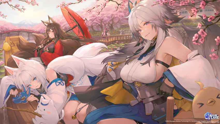 5girls, absurdres, ahoge, amagi_(azur_lane), animal_ears, armpits, azur_lane, bare_shoulders