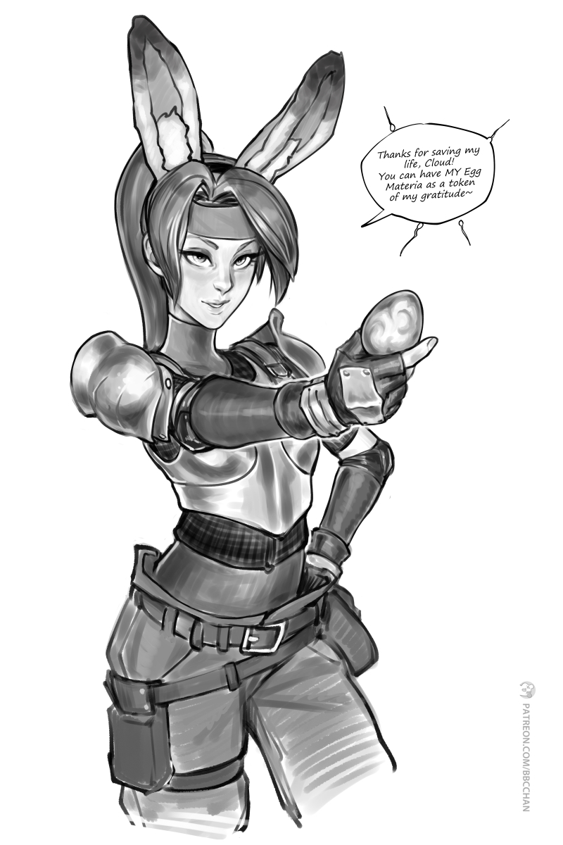 1girl, animal_ears, bbc-chan, boobplate, breastplate, breasts, easter, egg