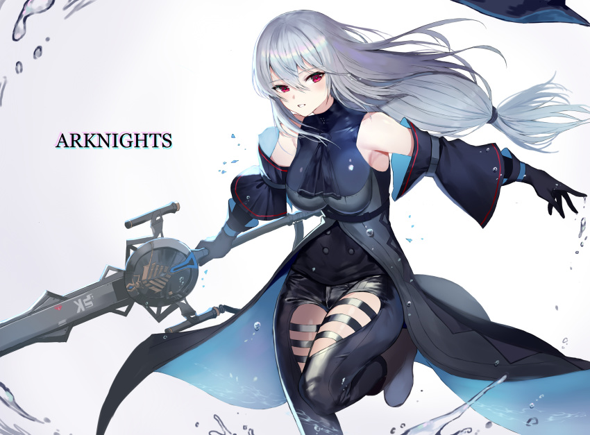 1girl, absurdres, arknights, armpits, bare_shoulders, black_gloves, black_headwear, black_pants