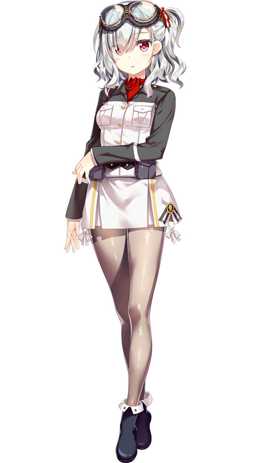 1girl, belt_pouch, black_footwear, boots, breast_pocket, fujima_takuya, full_body, goggles