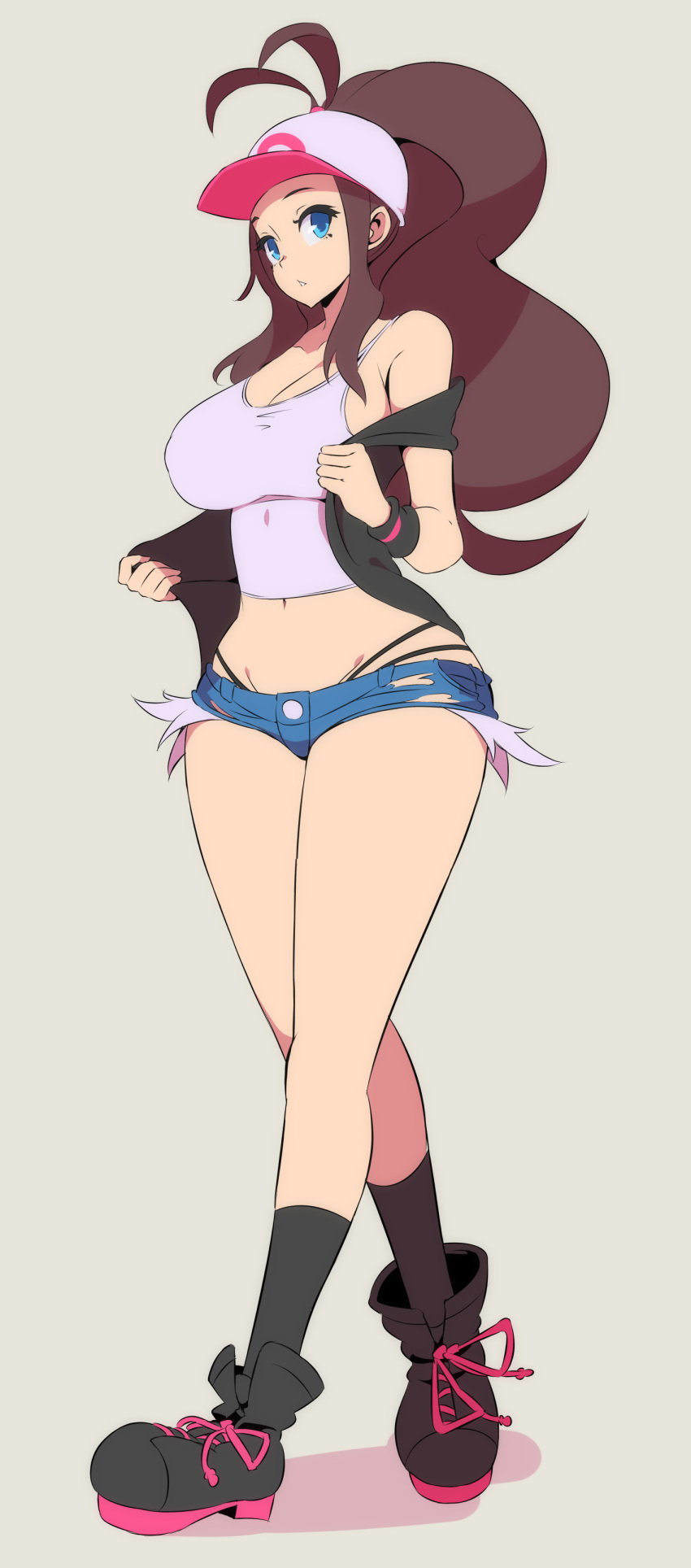 1girl, absurdres, bare_legs, baseball_cap, black_footwear, black_legwear, black_panties, black_vest