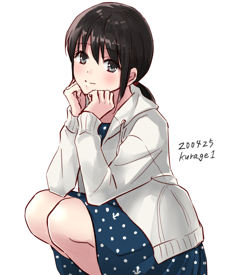 1girl, artist_name, black_hair, blue_dress, dated, dress, fubuki_(kantai_collection), grey_eyes