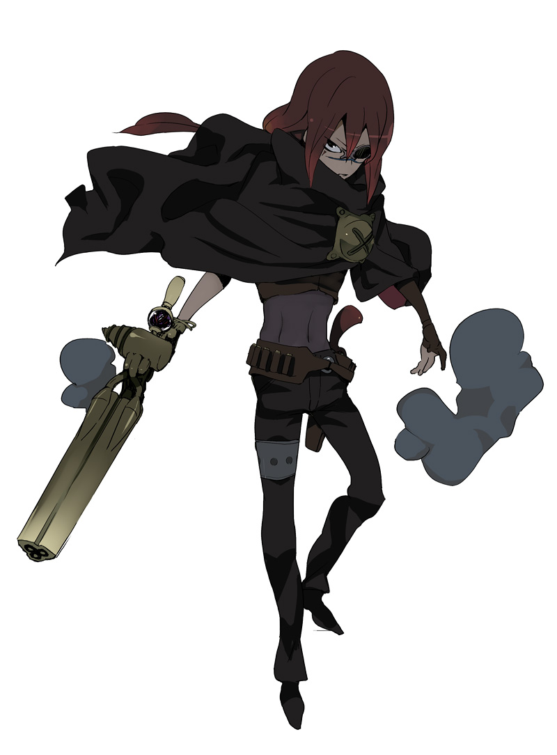 brown_hair, cloak, eyepatch, final_fantasy, final_fantasy_unlimited, gun, ikeda_keisuke, kaze_(ffu)