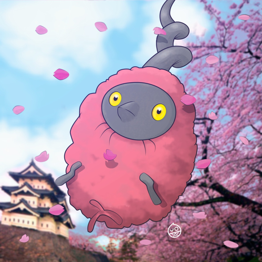 blue_sky, building, burmy, burmy_(trash), clouds, cloudy_sky, commentary, creature