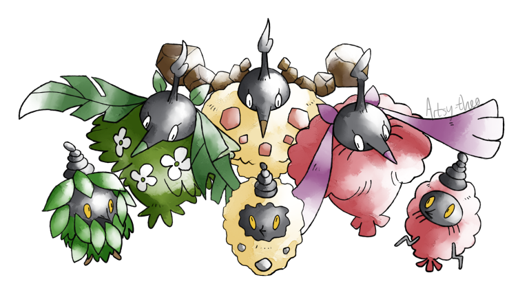 artsy-theo, burmy, burmy_(plant), burmy_(sandy), burmy_(trash), commentary, creature, english_commentary