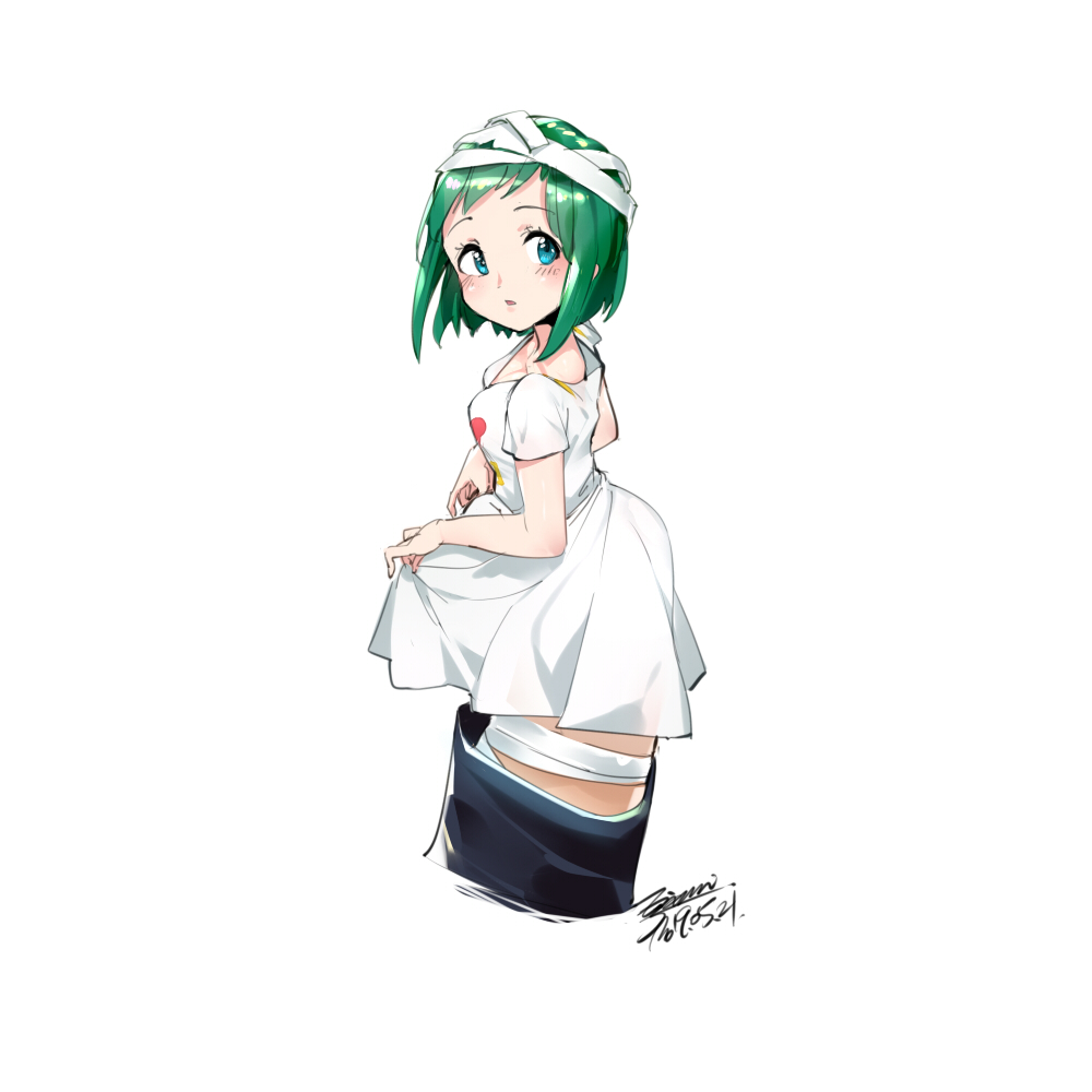 1girl, blue_eyes, blush, breasts, ejami, green_hair, kasugano_midori, looking_at_viewer
