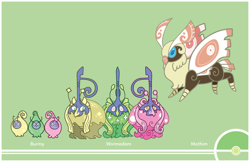 blue_eyes, burmy, burmy_(plant), burmy_(sandy), burmy_(trash), commentary, cosmopoliturtle, creature