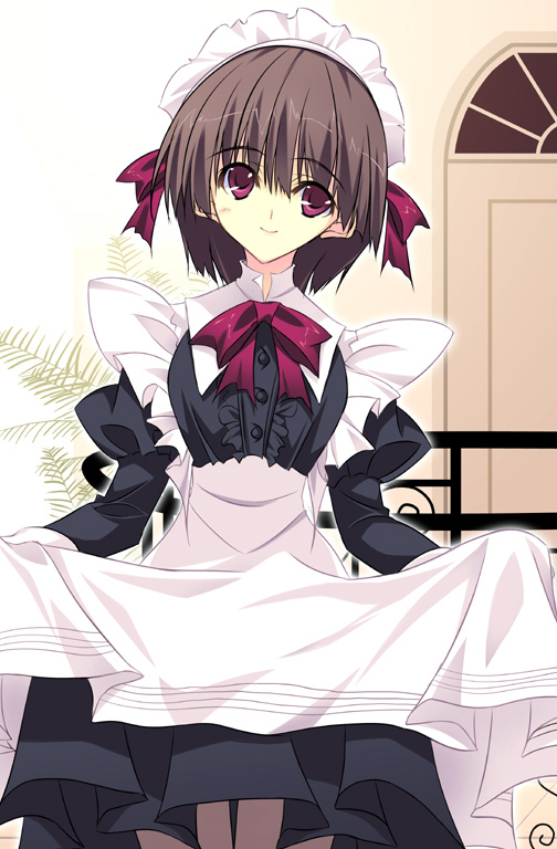 brown_hair, curtsey, curtsy, kobayashi_chisato, maid, original, red_eyes, short_hair