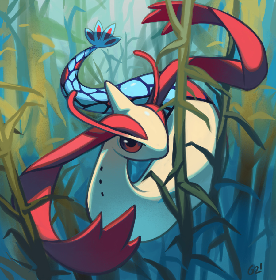 brown_eyes, commentary, creature, english_commentary, full_body, gen_3_pokemon, looking_at_viewer, milotic