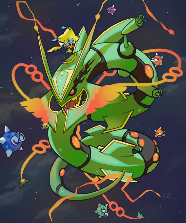 commentary, english_commentary, gen_3_pokemon, gen_7_pokemon, jirachi, legendary_pokemon, mega_pokemon, mega_rayquaza