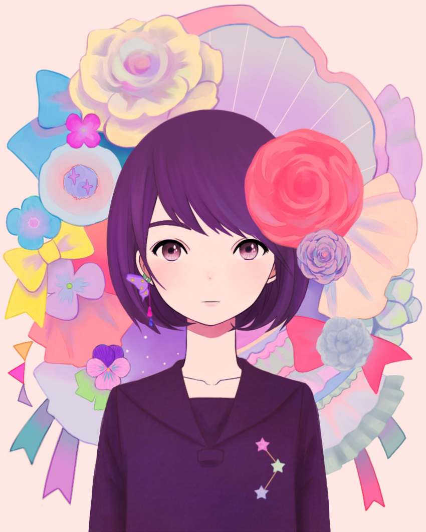 1girl, bangs, black_serafuku, black_shirt, bob_cut, closed_eyes, collarbone, commentary
