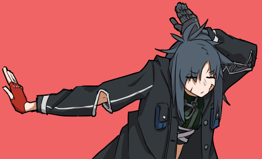 1girl, absurdres, angelia_(girls_frontline), bandaid, bandaid_on_face, blue_hair, closed_eyes, easy_breezy