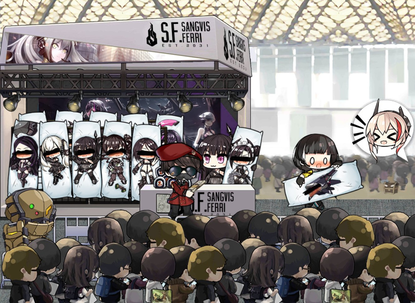 6+boys, 6+girls, aegis_(girls_frontline), agent_(girls_frontline), architect_(girls_frontline), bar_censor, beret, censored