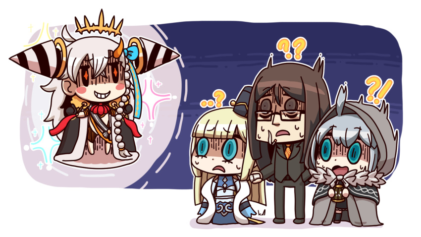 !?, ...?, 1boy, 3girls, ??, add_(lord_el-melloi_ii), ahoge, birdcage