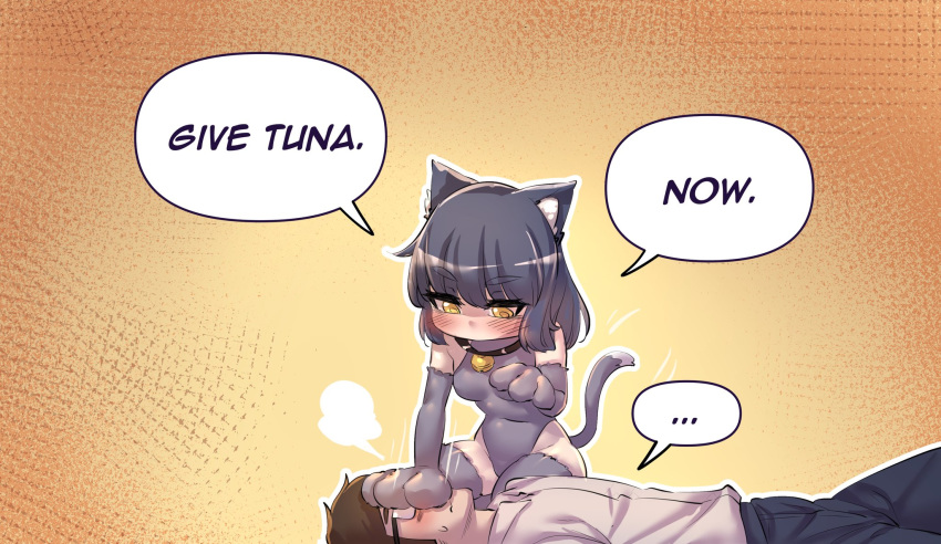 ..., 1boy, 1girl, animal_ears, bangs, black_hair, breasts, brown_hair