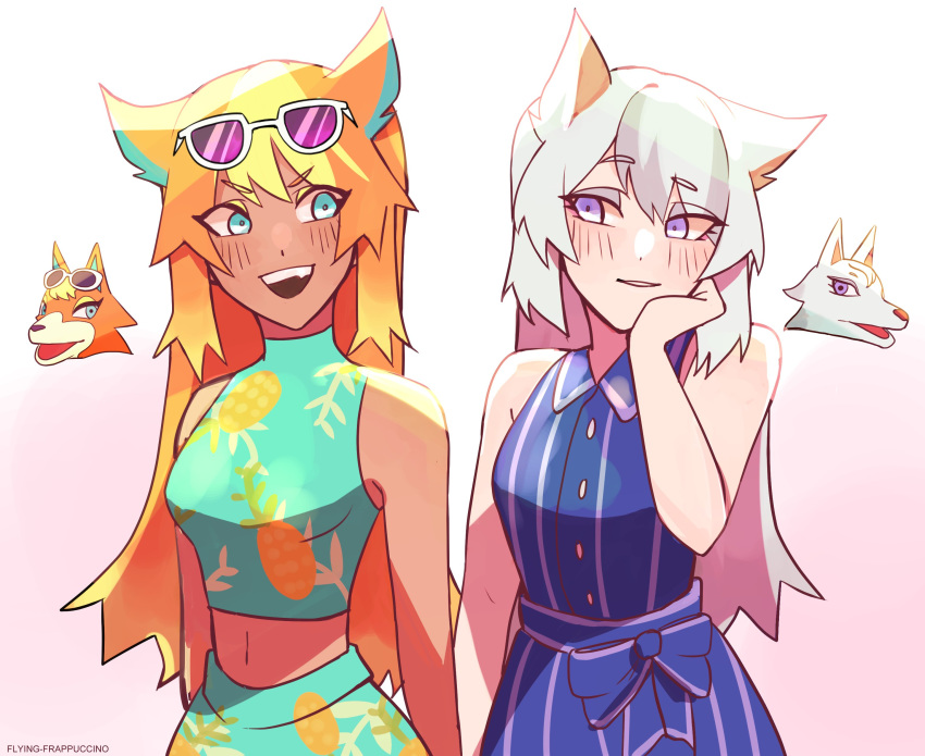 absurdres, animal_ears, aqua_eyes, artist_name, blonde_hair, blue_dress, blue_eyes, blush