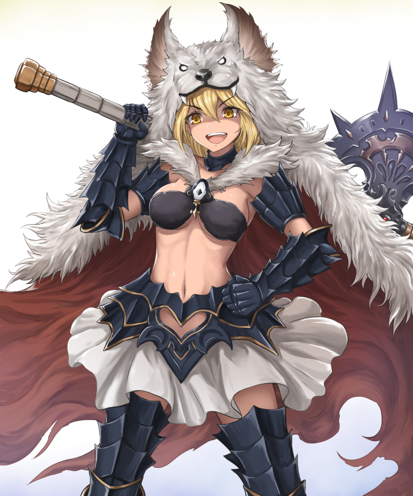 1girl, absurdres, animal_ears, arm_up, armband, armor, axe, berserker_(granblue_fantasy)