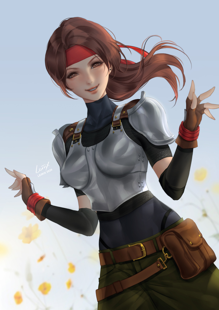 1girl, arm_warmers, armor, artist_name, bag, bangs, belt, black_shirt