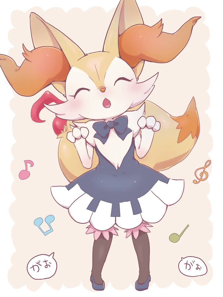1girl, ^_^, ^o^, bow, bowtie, braixen, closed_eyes, clothed_pokemon